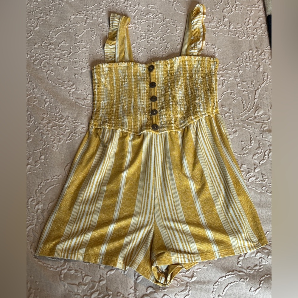 Derek Heart Yellow and White Striped Romper